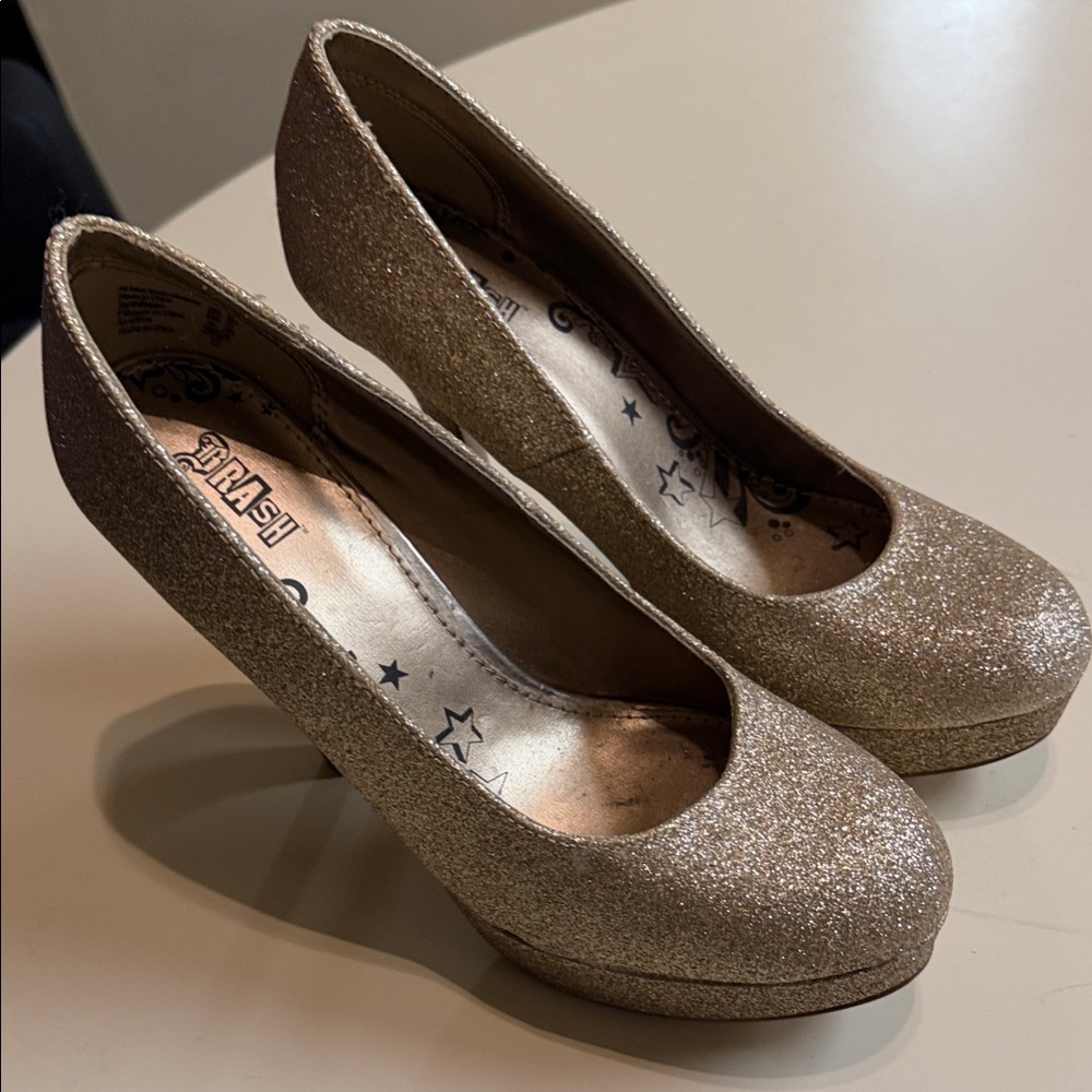 Brash Glittery Champagne Heels
